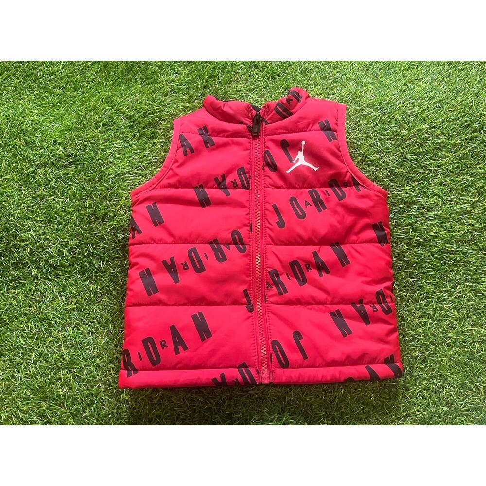 Nike Air Jordan Boys Puffer Vest Red Black Logo Print Size 12M EUC